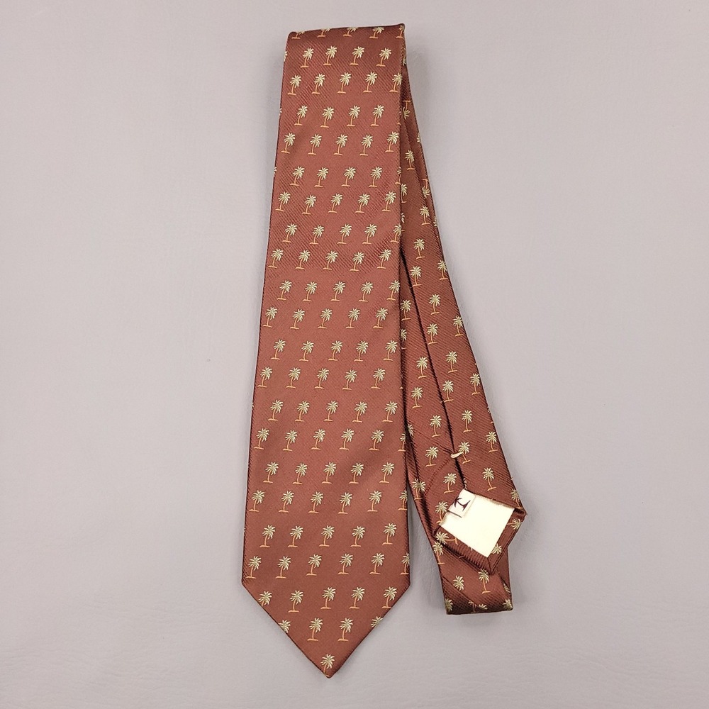Tommy Bahama Silk Tie Mens 60" Brown Gold Palm Tree Hawaiian Tropical Neck Tie